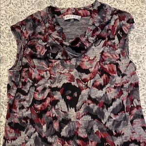 Kasper Women's Burgundy, Gray and Black Abstract Design Sleeveless Blouse.